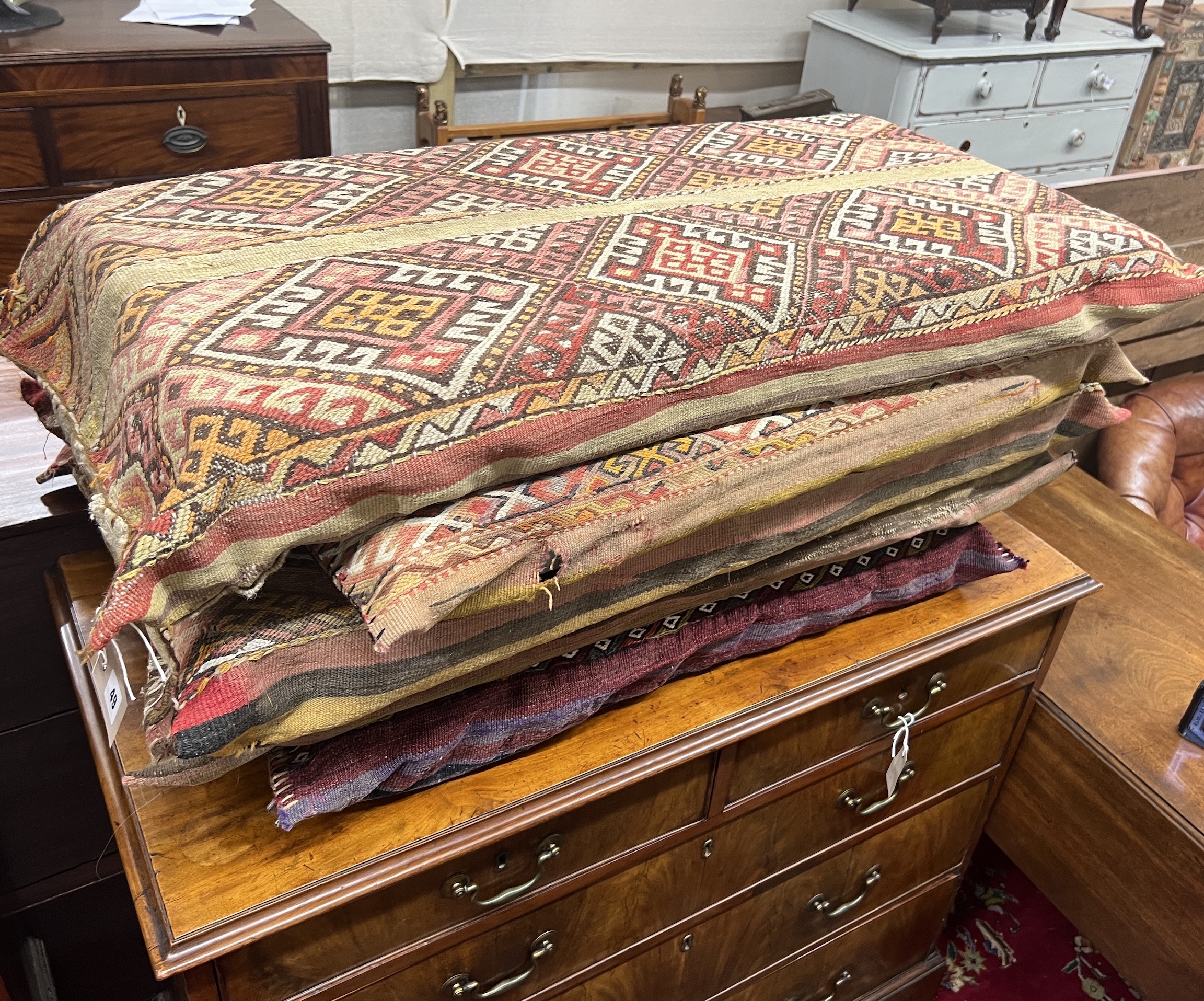 Five Kilim cushions, largest 106 x 51cm